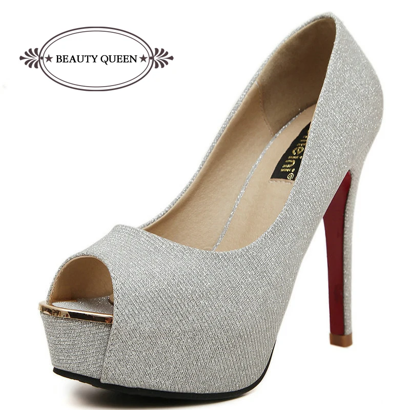 2015 Sexy High Heels Platform Shoes Woman Rhinestone Wedding Shoes Women Pumps Peep Toe Stiletto Heels Ladies Shoes