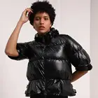 O-Neck short black falbala lace shiny down women puff bubble puffer jacket