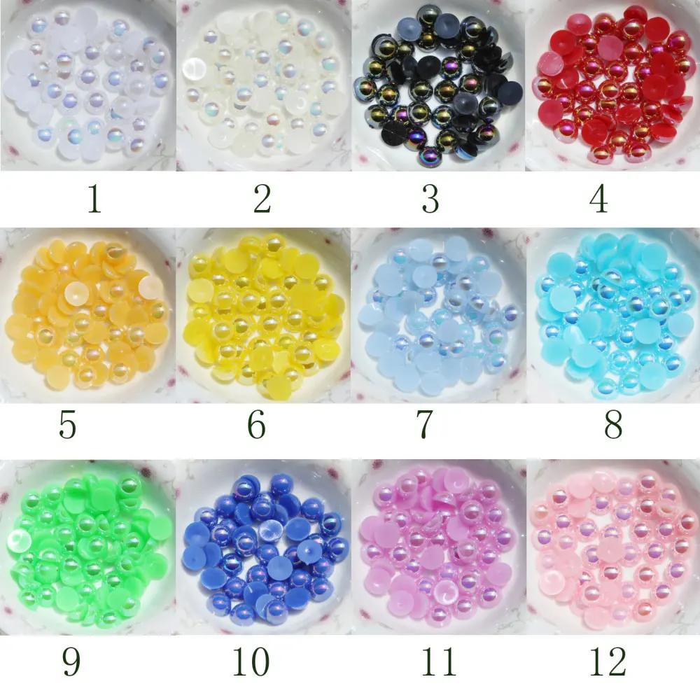 Shining Colorful Ab Half Round Pearl Imitation Abs Flat Back Pearl For