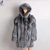 ALICEFUR Wholesale thick warm winter hooded natural silver fox fur men coat with cheap price