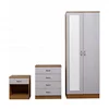 Mirrored High Gloss 3 Piece Bedroom Furniture Sets Soft Close Wardrobe 4 Drawer Chest Bedside Cabinet (White on Oak)