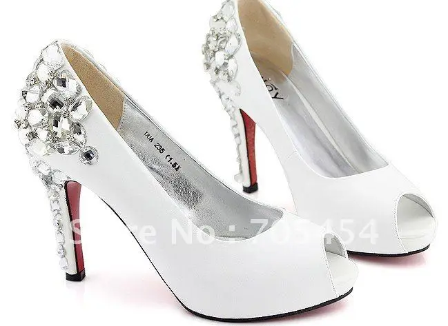 BS222 free shipping super quality white peep toe diamond wedding shoes