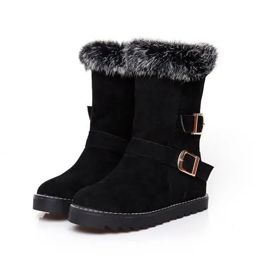 Plus size women shoes Full Grain Leather Round Toe Height Increasing Nubuck Leather Warm Snow Boots lady shoes FREE SHIPPING