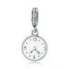 BAMOER 100% Genuine 925 Sterling Silver Clock Happy Time Engrave Pendant Charm fit Women Bracelet Sterling Silver Jewelry