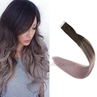 T2/Grey Ombre Hair Extensions 100g Virgin Brazilian Remy Hair Skin Weft Tape In Hair Extensions