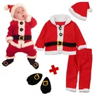 Soft Plain Red Baby Christmas Rompers Cosplay Clothing Infant Kids Clothes Romper with Hat