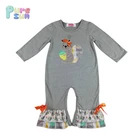 Long Sleeve Organic Cotton Newborn Onesie Applique Baby Girl Romper With Ruffles