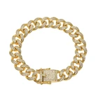 Hiphop Hot Trend CZ Stone Copper Gold Plated Jewelry Cuban Link Chain Bracelet