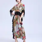 2019 new printed women dress 100% polyester chiffon V-neck casual dress long dress