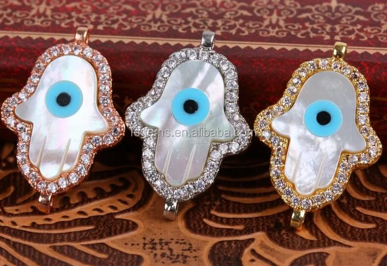 Hot Sale Factory Price Natural Mother of Pearl Hamsa Hand Charms Hamsa Necklace
