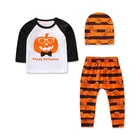 unisex Kids Baby Girls boys Autumn Halloween Outfits Pumpkin Clothes T-shirt Tops+ Leggings Pants hat Set