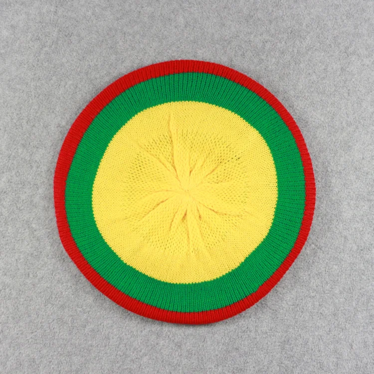 HZM-16304 ملون مهرجان الريغي الجامايكي الراستا أحمر أصفر أخضر الموسيقى الكلاسيكية قبعة البيريه