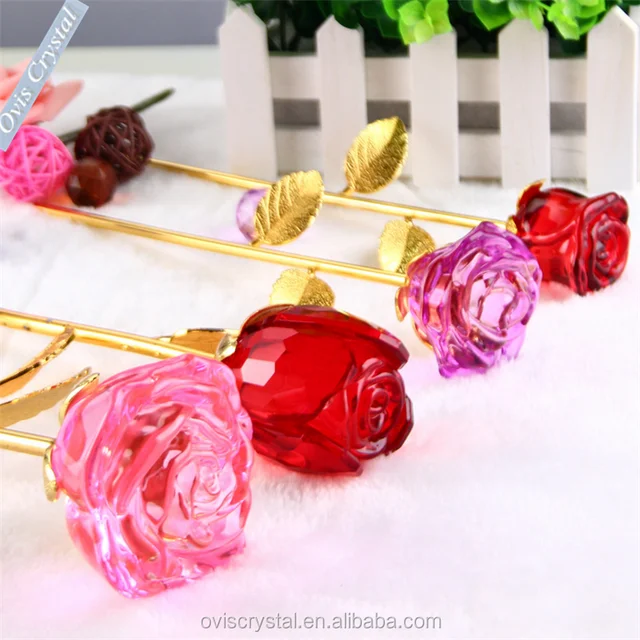 hot wholesale crystal crafts long stem glass rose flower