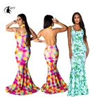 Foreign trade female printed tie-dyed halter sling women summer beach casual dress