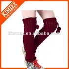 Winter lady knitted acrylic leg warmers with pompom
