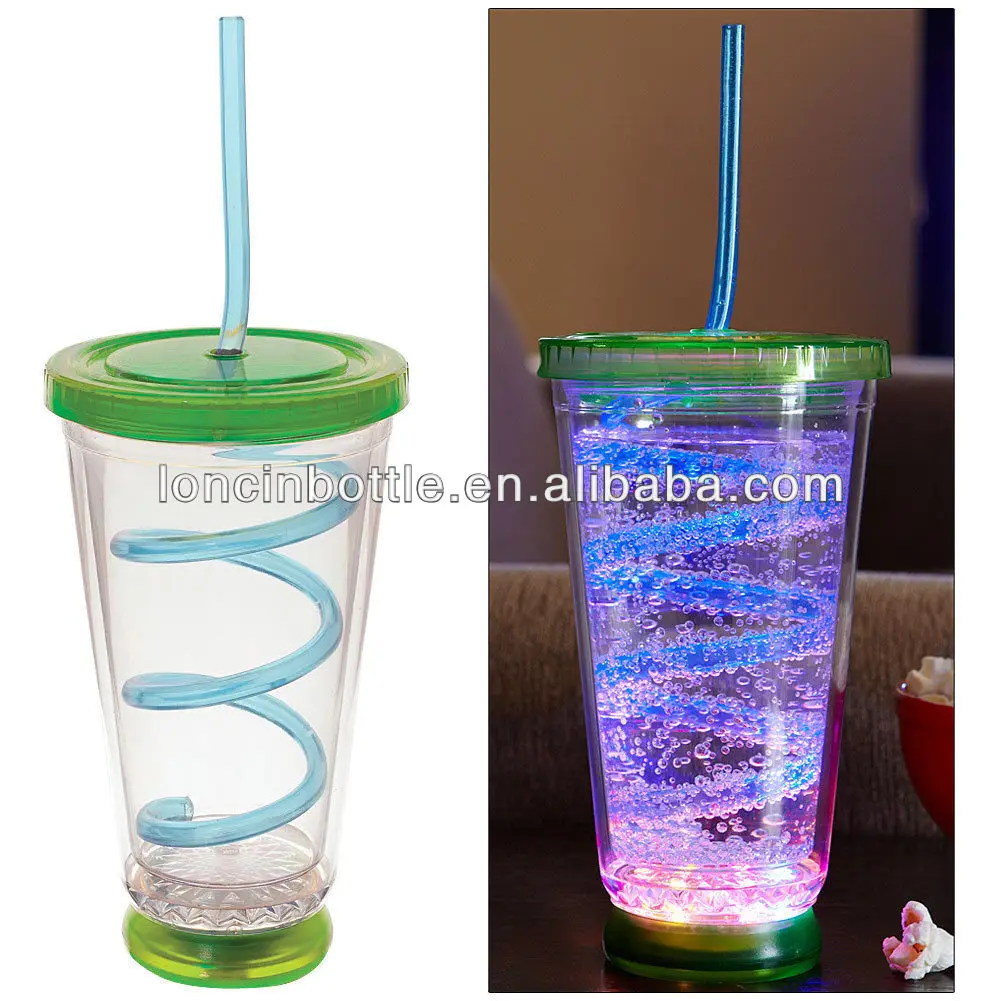 16 Oz Insulated Straw Tumbler With Led Flashing Light,New Lighted Disco