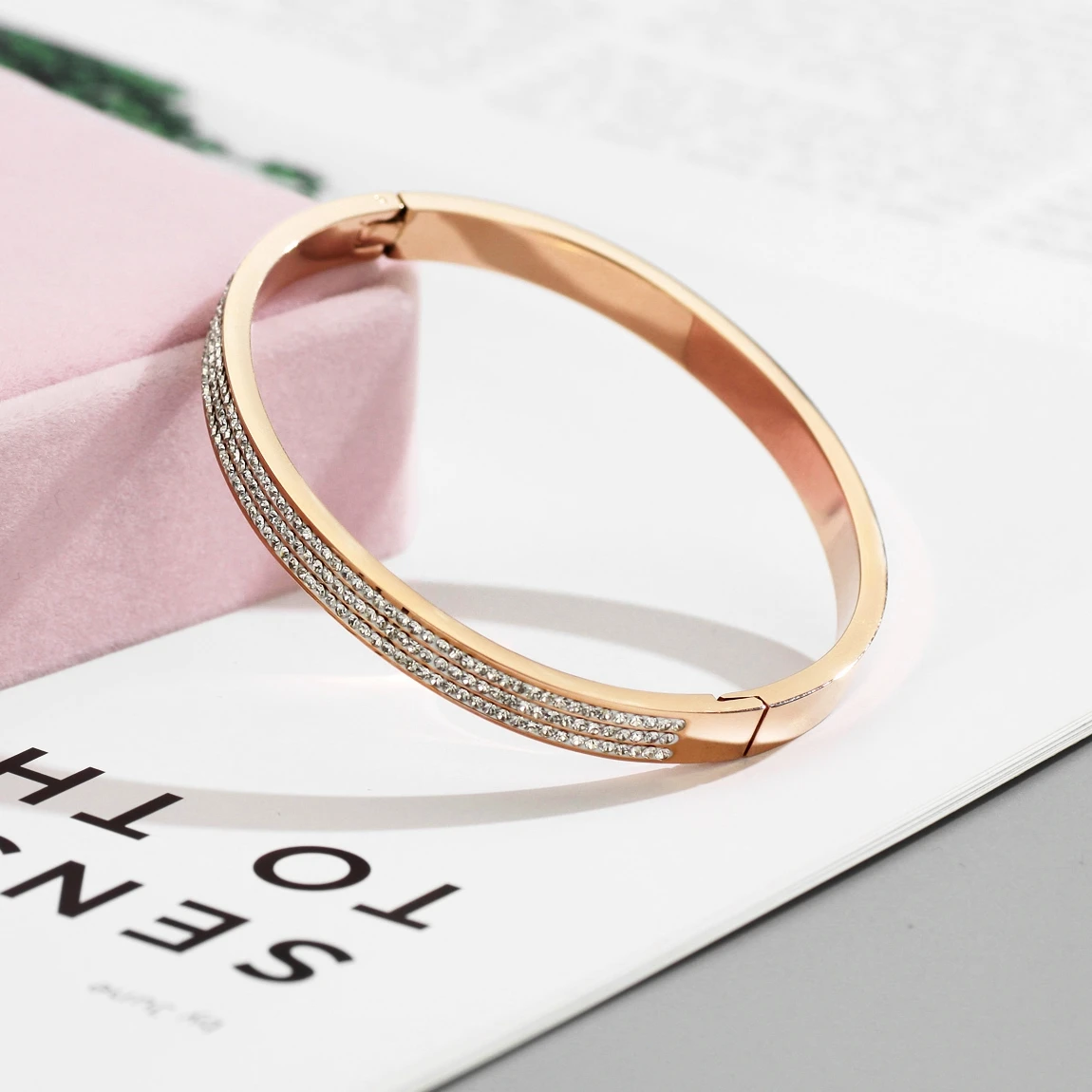 stainlesssteel手镯,stainlesssteel手链 simple white crystal decoration stainless steel bracelet bangle