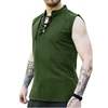 Mens Sleeveless Henley T Shirt Rope Lace Up Stand Collar Top Cuff Costume Shirt Gym Tank Top Men