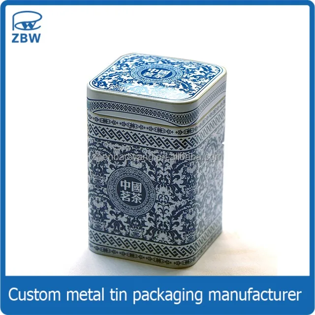 chinese tea metal box porcelain style tea gift tin box square