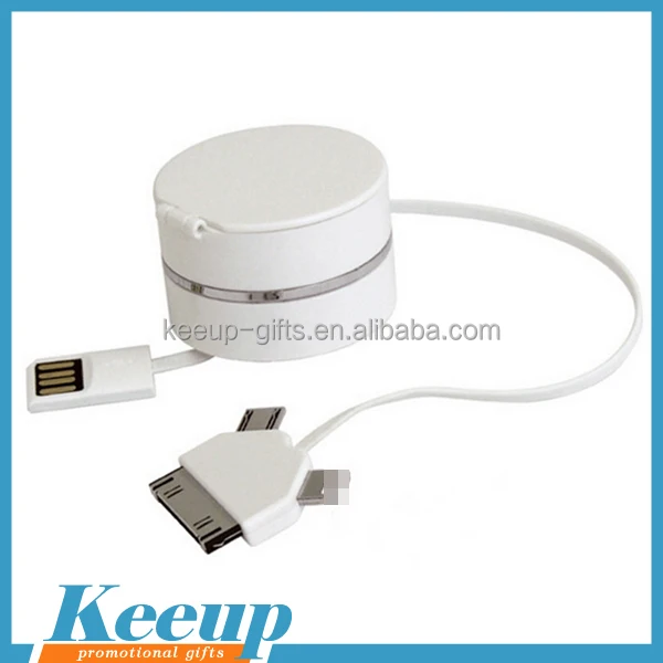Giveaways round shape one side pull multi-function usb data charger cable - ANKUX.COM
