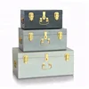 Set of Three Home Design Bedding Decorative Metal Storage Trunk With Rose Gold Accessories
