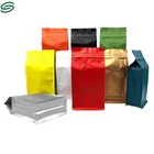 Custom printed flat bottom box pouch 1kg coffee bag with degassing valve flat bottom food ziplock bag