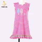 Woven summer pleated baby girls pink white stripe dress