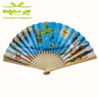Promotional bamboo paper fabric custom printed folding hand fan