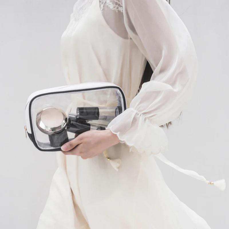 Toptan ucuz fiyat temizle özel makyaj pvc kozmetik çantası kadın su geçirmez şeffaf seyahat makyaj çantası