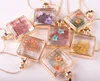 Transparent Square Glass Dried Flower Pendant Crystal Perfume Bottle Necklace