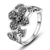 925 Oxidized Silver Jewellery Engagement Flower Ring Jewelry Black Small Crystal Stone Ring For Women