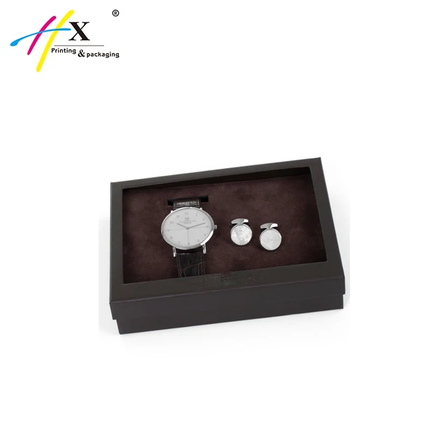 clear top black watch and cufflink gift box for man
