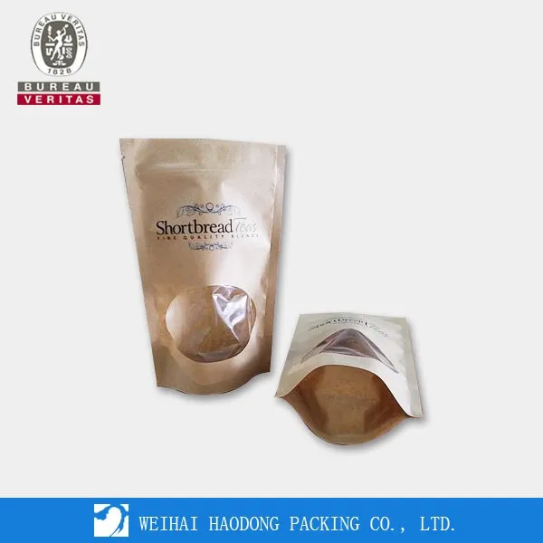 kraft paper pouch with window stand up food packaging bag