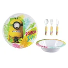 5 pcs customized 100% melamine dinnerware set for children , with stainless spoon,fork,knife