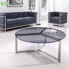 Stainless steel brushed feet grey glass round center coffee table