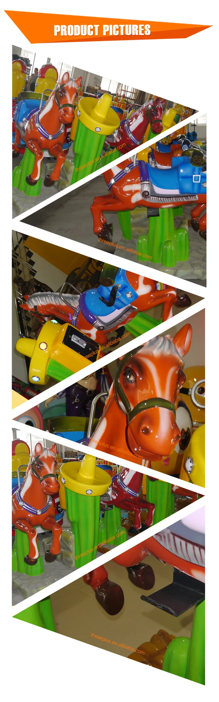 Threeplus Coin Operated Rocking Horse Racing with Swing Machine for Sale