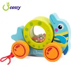 cossy Wooden Rolling Dolphin Pull Toy for 1 Year Old Kids