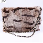 Fashion Multi Functional Cat Pattern Rectangular Shape Winter Print Real Rabbit Fur Fur Bag