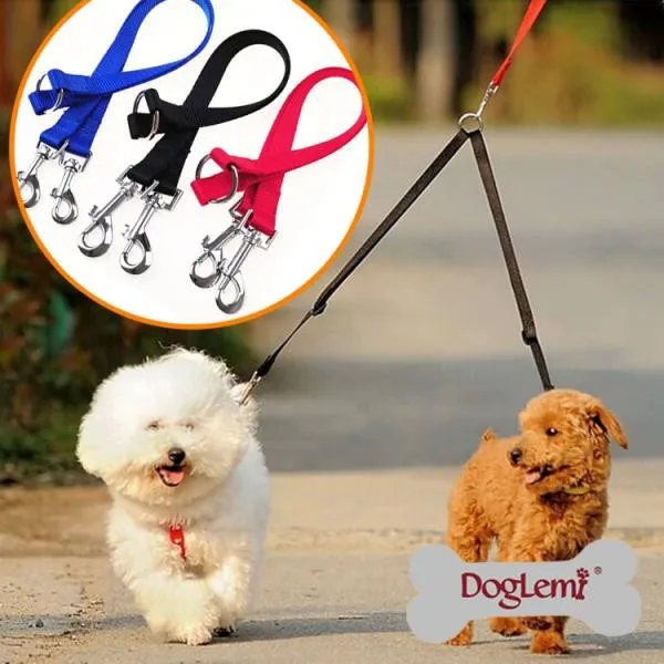 Trade Assurance 1 lead 2 Nylon Pet Dog Double Puppy Leashes Lead Harness Belt Rope One Leashes Can take two dogs Hot Selling