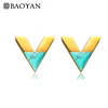 BAOYAN OEM ODM Discount Wholesale Cheap Stainless Steel Jewelry Natural Turquoise Stud Earrings
