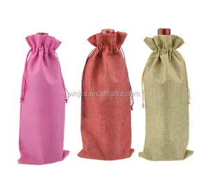colorful jute burlap drawstring pouch wine gift bag/burlap