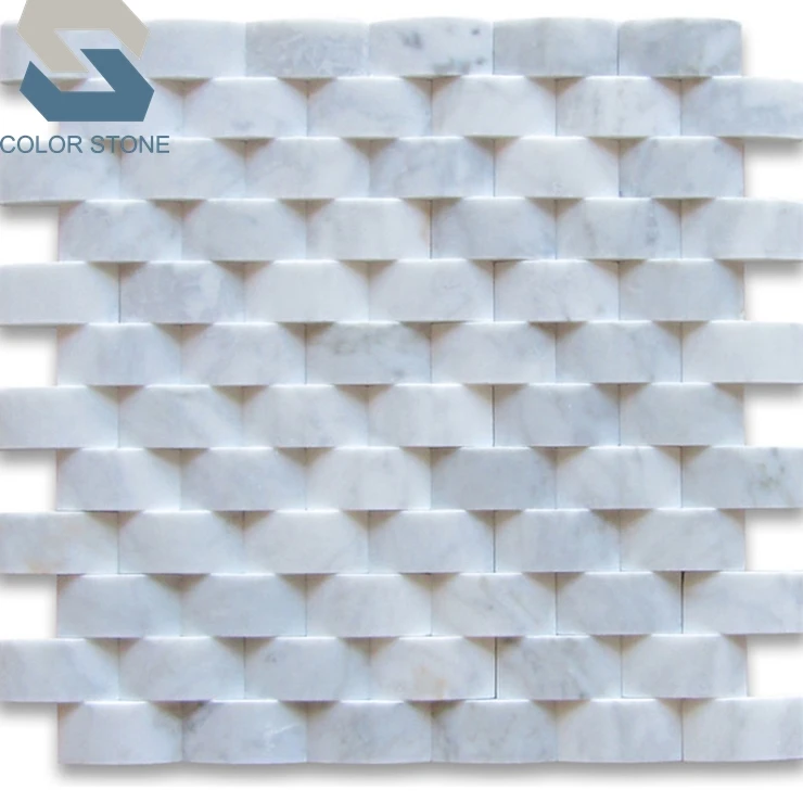 Polished 3d kitchen subway carrara white marble mosaic wall tiles