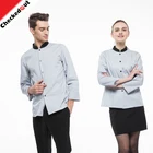 Wholesale OEM unisex contrast long sleeves restaurant waiter shirt hotel receptionist uniform