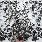 Luxury swiss lace fabric 3d flower lace embroidery fabric beads black HY0771-5