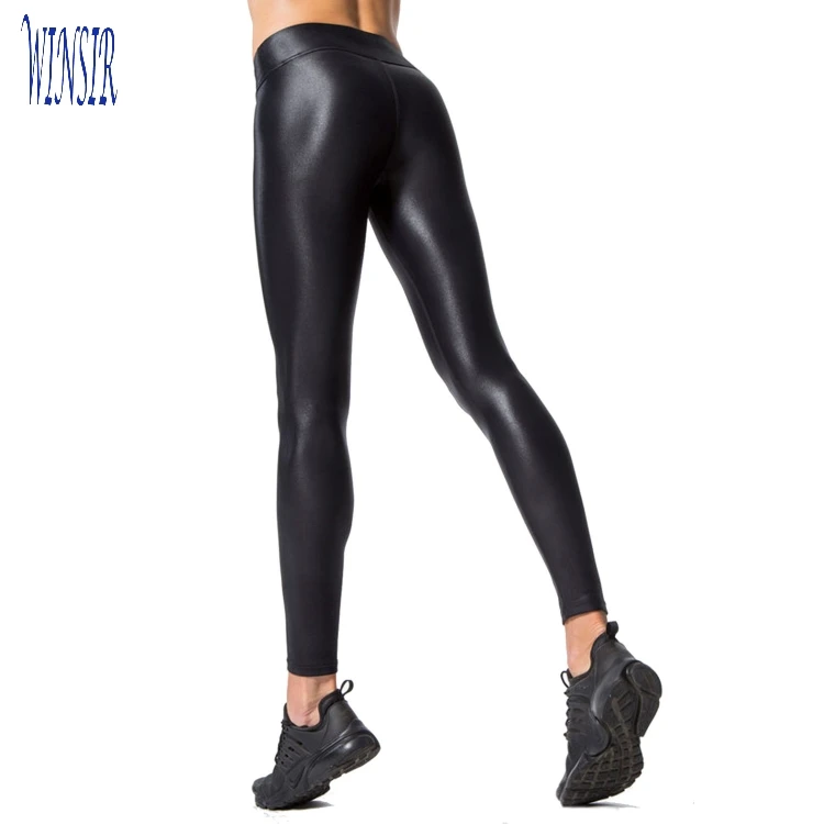 Großhandel sexy shiny haut engen schwarzen faux leder yoga leggings für frauen mit hoher taille Damen hosen fashion stretch PU strumpfhosen