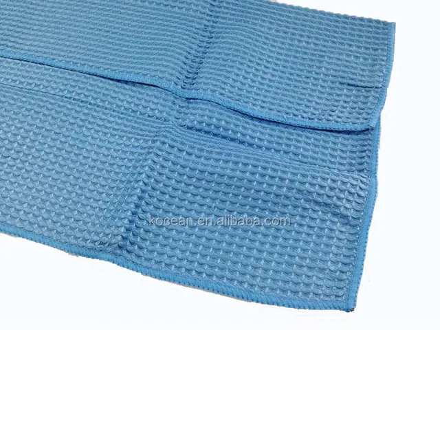 blue super absorbent microfiber waffle weave cleaning towel for