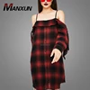 Latest Design Off The Shoulder Red Plaid Dress Custom Button Up Shirt Dresses 2018