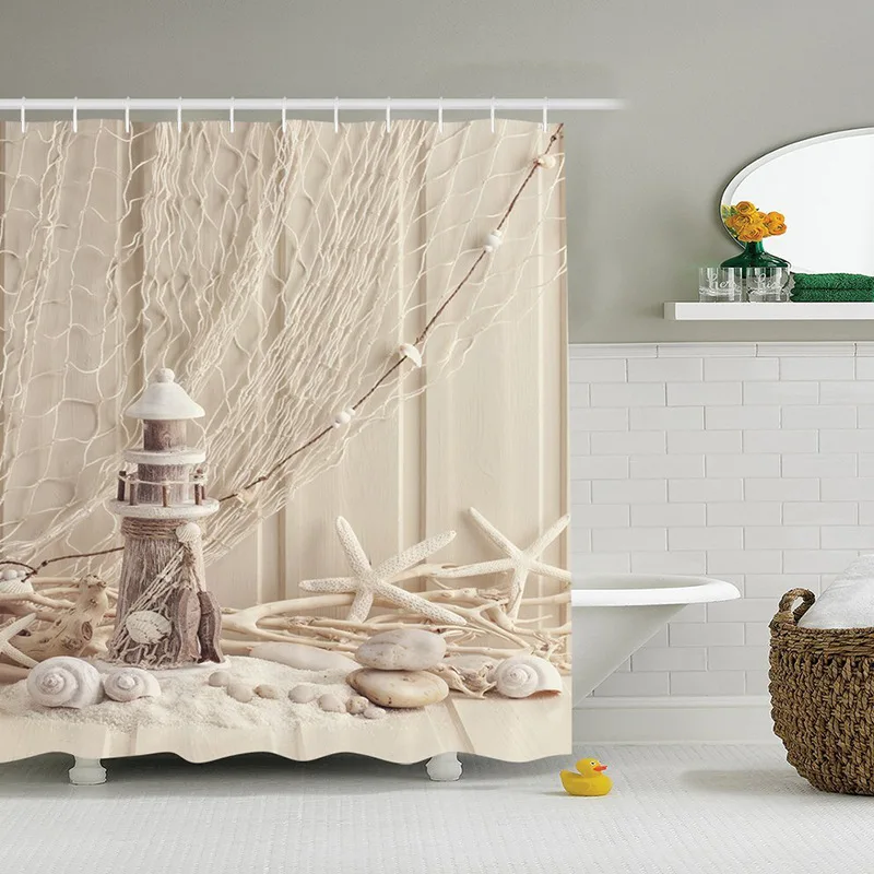 Mediterranean style polyester waterproof digital printing shower curtain