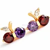 Nice Ruby + Purple Gemstone Circle CZ Cherry Stud Earrings