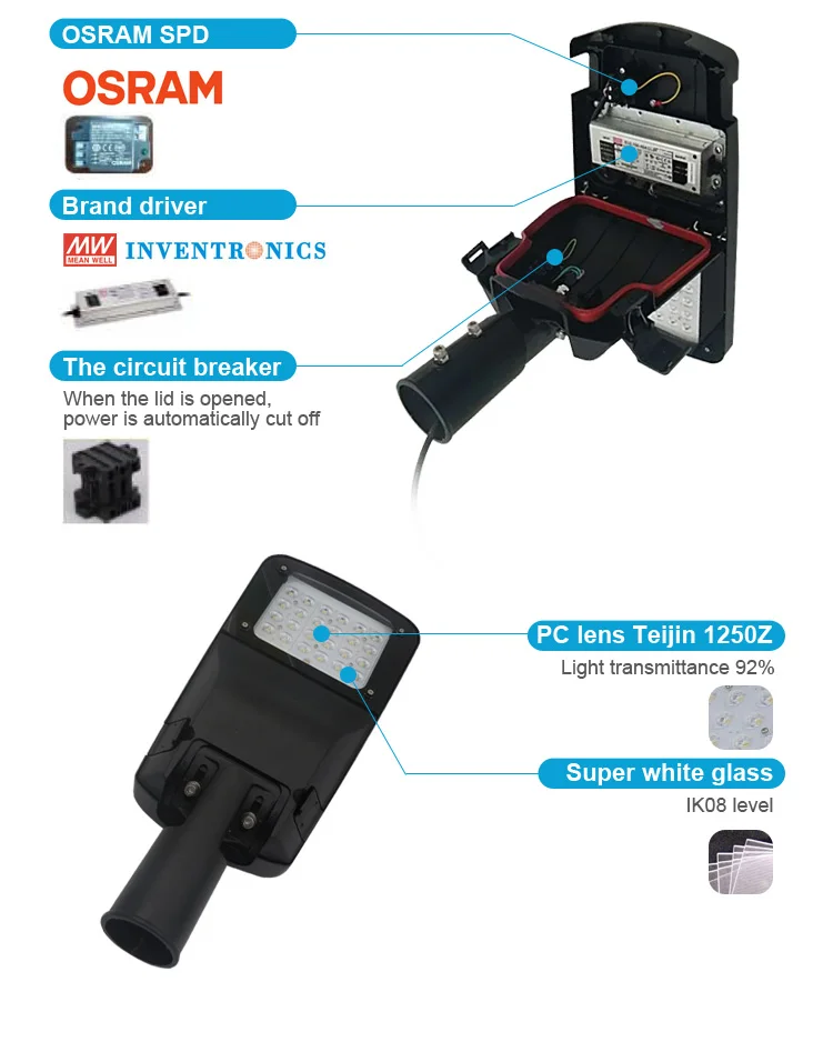 Energy saving AC220-240V outdoor IP66 50w 60w led street light with lora controller - ANKUX.COM